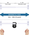 Two Pack Magnetic Curtain Rods For Metal Doors And Stainless Surfaces Adjustable 16 To 28 Inch Half Inch Diameter Multi Use
