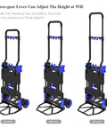 Amazon Oyoest folding hand truck set of three; black frame with blue hardware, retractable handle, 4 wheels, 43/48/53 in.