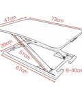 Portable Sit Stand Desk Converter With Heavy Duty Dual Tray Ergonomic Stand dimensions 73cm x 47cm x 39cm adjusting height from 6 to 40cm.