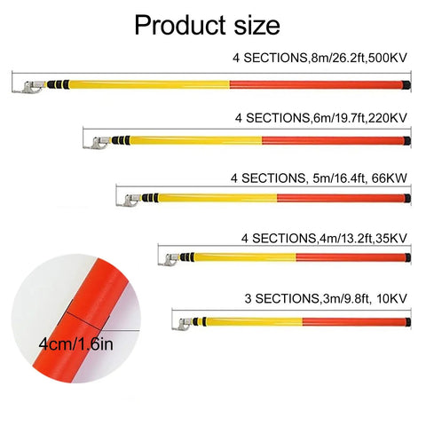 Insulated Rescue Hook For High Voltage Emergencies, Portable Hot Stick With 8m Reach, Beefed Up Heavy Duty Safety Tool For Power Stations, Factories, And Auto Maintenance, Emergency Care And Defense Gear, 4 sections, epoxy fiberglass