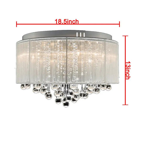 Flush Mounted Luxury Contemporary Drum Ceiling Chandelier Light Fixture With Cylinder Lamp Shade For Bedroom Dope Silver Crystal Rain Drop Decor 45x45x23 Cm Shade 35 Cm Base 3 Year Warranty Easy Install