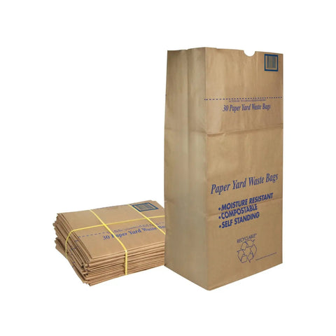 30 Gallon Lawn And Leaf 2 Ply Heavy Duty Yard Waste Paper Bags With Gardening Gloves Biodegradable And Compostable Tear Resistant Self Standing Design Made In USA 30 Count, package