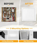 Before and after of Heavy Duty Push To Open Aluminum Access Panel For Drywall Ceilings And Walls showing installation options.