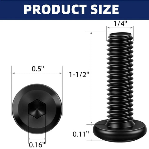 Heavy Duty Flat Head Socket Head Screws With Black Oxide Finish Solid Stainless Steel Furniture Bolts measuring 1/4-20 x 1-1/2 in.