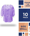 Purple Medium Disposable Lab Jackets Crafted In Lightweight SMS 50 GSM 30 Inch Hip Length With Snap Front Knit Cuffs And Collar