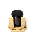 Label Application Tool For Jars And Bottles With Adjustable Height And Width Aligner Base And Two Sticking Columns Three Configurations