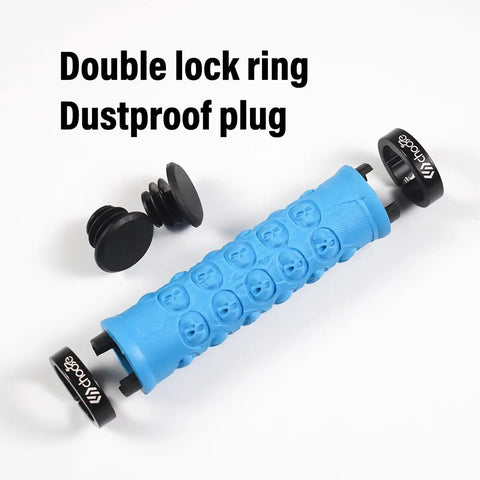 Mountain Bike Grips Double Lock On Handlebar Grips For MTB BMX Folding Bikes 22mm Diameter shown with dustproof plug