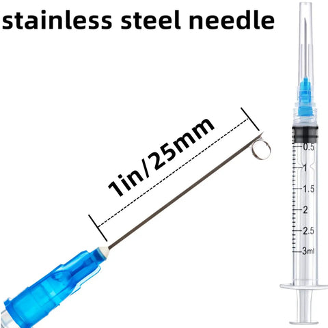 15 Pack 3ml 23 Gauge Plastic Syringe With Measurement, stainless steel needle, 1 inch barrel, Luer Lock cap leak free handling