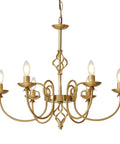 Gold Farmhouse Chandelier With Six Candle Style Lights, Rustic Industrial Pendant Light For Dining Room, Living Room Or Entryway