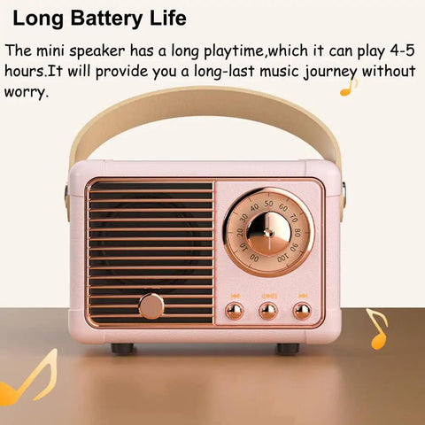 Retro Bluetooth Speaker Portable Wireless Speaker With Crystal Clear Stereo Sound And Rich Bass Pink Color Ideal Gift