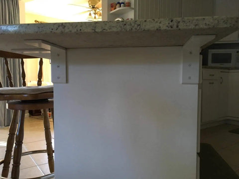 Heavy Duty L Brackets Set Of 3 White Steel 6 X 8 Inch Hidden Countertop Supports installed under granite in kitchen