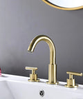 Brushed Gold Widespread Bathroom Faucet For 8 Inch Sinks Brass Deck Mounted Tap 3 Hole 2 Handle 360 Degree Swivel Spout