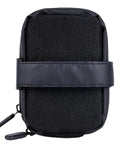 Front view of black Rear Saddle Bag Organizer for Bike Touring and Bikepacking, Waterproof Split Seat Pack with zipper.