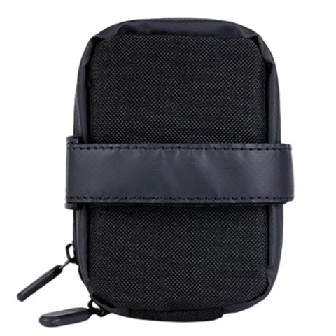 Front view of black Rear Saddle Bag Organizer for Bike Touring and Bikepacking, Waterproof Split Seat Pack with zipper.