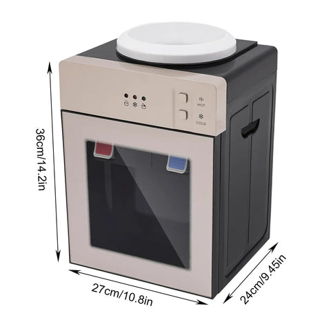 Countertop Water Dispenser Hot And Cold Water Cooler 110V 500W Quick Heat And Efficient Chill Champagne Gold showing dimensions