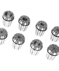 Get Serious About Precision With This Sweet 8 Piece ER32 Spring Collet Set Ranging From One Eighth Inch All The Way Up To Three Quarters For Your CNC Milling Lathes And Engraving Projects That Need Killer Grip And Zero Vibes. Image shows eight precision ER32 collets in various sizes from 1/8 to 3/4 inch.