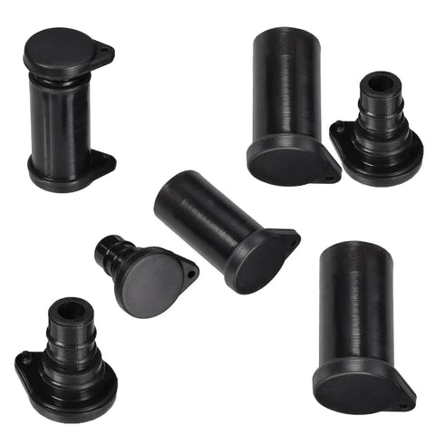 Eight black silicone dust and waterproof cap connectors for PV panels MC4 inverters, shown individually with IP67 rated housing.