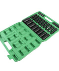 Top Tier Rustproof Electric Hex Key Socket Kit With Drill Adapter For Heavy Duty Jobs Made From Chrome Vanadium Steel Includes Wide Size Range To Power Through Any Tough Bolt Or Nut On Site Today. 20-piece black socket set in green case