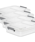 Four Pack Clear Plastic Storage Bins With Write On Latching Lids Modular Stackable Organizer Boxes For Closet Bedroom Garage Office, clear bins