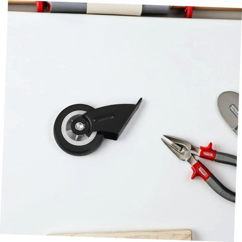 Four Piece Heavy Duty Sliding Door Roller Wheels And Rock Solid Side Mount Casters For Barn Doors Cabinets And Furniture Featuring An Adjustable Trolley Pulley Kit, showing a close-up of a black steel roller with track mount.