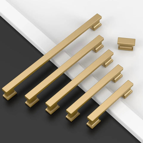 Champagne Bronze Cabinet Knobs 1.46 Inch 10 Pack, No Fuss Install Drawer Pulls for Kitchen and Bathroom Cabinets, Durable Long Lasting Hardware, Modern Rustic Finish, Premium Cabinet Hardware Set; gold rectangular knobs set
