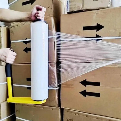Heavy Duty Pallet Stretch Film Dispenser With Built In Film Cutter For 18 Inch And 20 Inch Rolls, Industrial Grade Steel Shrink Wrap Holder Fits 76 Mm Core, Easy Mount Pallet Wrapping Tool For Quick Secure Bundling on stacked boxes