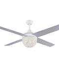 52 Inch Brushed Nickel Indoor Ceiling Fan With Dimmable LED Light Kit, Crystal Jewel Shade, Reversible White And Silver Blades