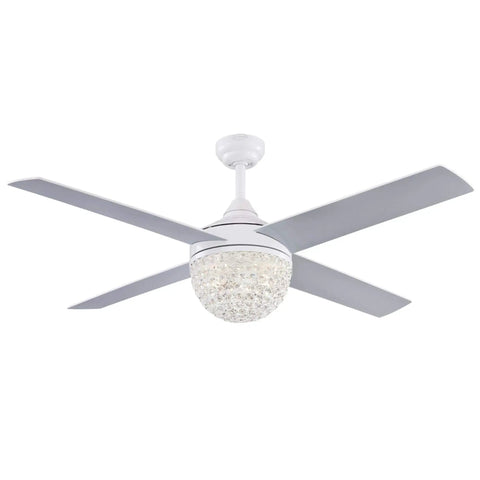 52 Inch Brushed Nickel Indoor Ceiling Fan With Dimmable LED Light Kit, Crystal Jewel Shade, Reversible White And Silver Blades