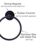 Magnetic Towel Ring Holder For Fridge And Kitchen Heavy Duty Magnetic Rack, showing black finish and rubber-covered base.