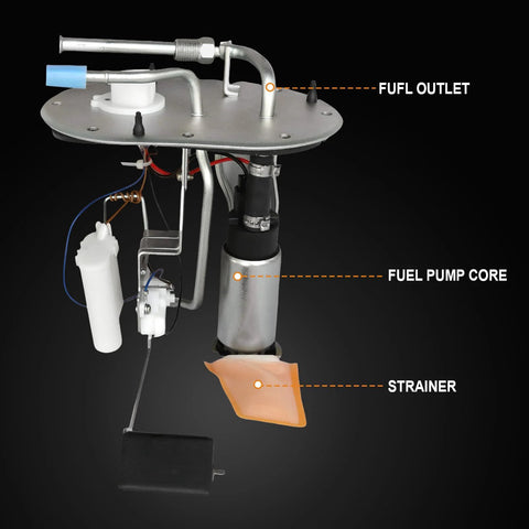 Fuel pump module showing fufl outlet, core, and strainer for Lexus ES300 Camry Avalon Electric Fuel Pump Module Replacement