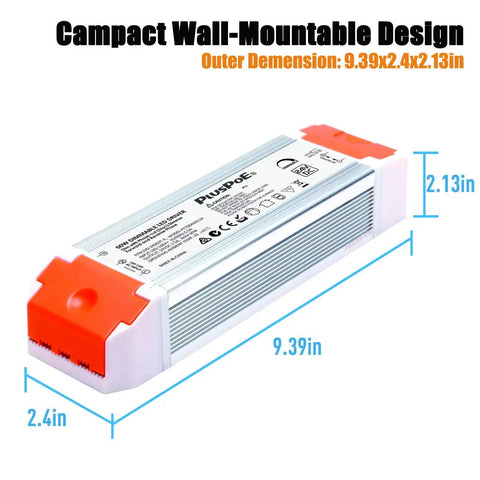 24V 60W Dimmable LED Driver Power Supply With Universal Regulation, SCR Dimming, compact design, dimensions 9.39x2.4x2.13 inches