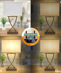 3-Way Dimmable Touch Table Lamp With USB C Port And AC Outlet showing off, low, medium, high settings, white shade, 21.38 inch tall