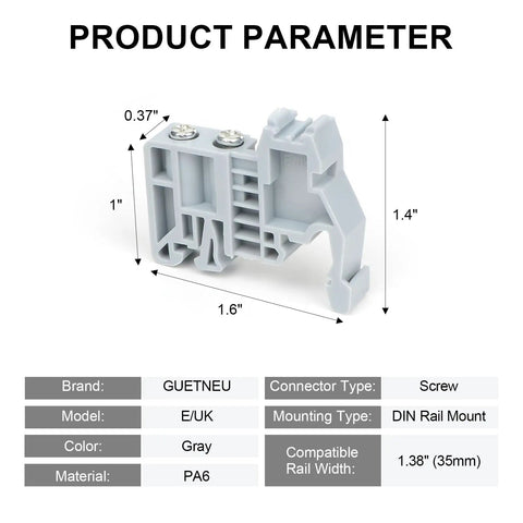 30 Piece DIN Rail Terminal Block End Stopper Brackets For 35mm Wide Guide Rails End Terminal Fixing Blocks Fasteners Gray PA6