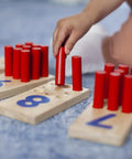 Child using Peg Number Board Set With 10 Rubberwood Boards 55 Wooden Pegs And Storage Bag For Montessori Math Learning And Counting