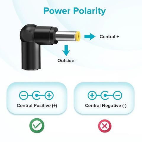 Power polarity diagram for Universal AC Adapter Charger 45W All In One Power Supply With Multiple Voltages 5V 6V 7.5V 9V 12V 13.5V 15V