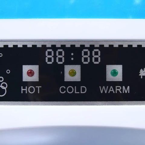 Control panel of Powerful 550W Desktop Water Cooler Dispenser With Hot And Cold And Room Temperature Water, LED display and indicators.
