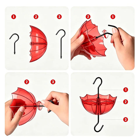 Assembly process for Ant Moat For Hummingbird And Oriole Feeders, 5 Oz Cup, 4 Pack, Clear Water Cup With Red Umbrella Design