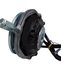Front view of DC90V/24V power-off brake with 15mm shaft, metal housing, and attached wiring
