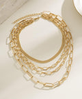 Layered Five Layer Gold Plated And Silver Tone Paperclip Chain Necklace Set For Women 18 Inch With Extension Rope And Ball Chains Punk Style Dope Choker Jewelry displayed on white surface