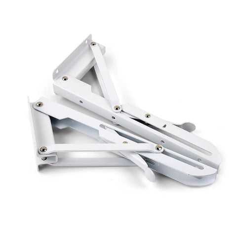 Heavy Duty Triangular Shelf Bracket Set, 2 Pack, Adjustable Wall Mounted Supports in stainless steel, folded view.