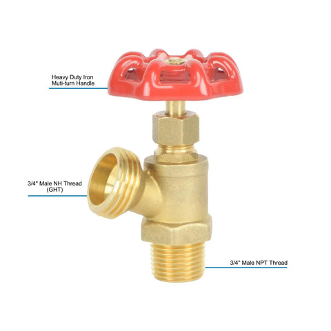 Brass boiler drain valve for residential plumbing and heating systems 3/4 inch inlet to 3/4 inch outlet MIP to sweat connection