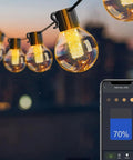 Lit Dimmer Enabled Outdoor String Lights 100Ft LED Patio with App Control, 3 Modes, Waterproof and Connectable Hanging Lights