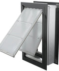 Jumbo Black Wall Mount Dog Door Built Hecka Tough With A Double Flap Seal That Blocks Cold Air While Big Pups Chill Indoors Keeping Your Home Damn Cozy And Totally Draft Free open showing double flap design