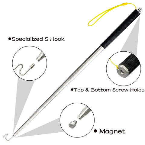 Telescoping Magnetic Pickup Tool With Hook And Push Pull Grabber, Reach And Retrieve Small Objects In Tight Spaces, Durable Extendable Pole For Grabbing Wires, Debris, Tools And More