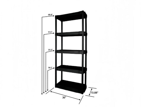5 Tier Freestanding Plastic Storage Shelving Unit 68.8 inches tall, rugged polypropylene, ideal for garage or basement use.