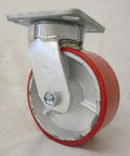 Rock Solid 5X2 Inch Polyurethane On Steel Caster Kit with a rigid red wheel and durable swivel mount for heavy loads.