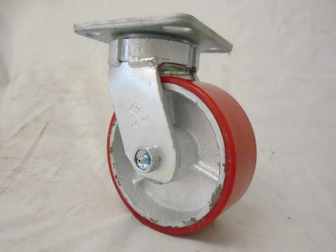 Built Tough Heavy Duty Swivel Casters With Bulletproof 5 Inch Polyurethane Wheels On Steel Core Rock Solid 1100 Lb Capacity close-up of casters