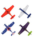 Top view of four colorful 6 Channel RC Plane For Adults With 1100mm Wingspan P51 Mustang Voodoo Hobby RC Planes in various designs.