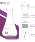 4 Piece Narrow Mouth Glass Erlenmeyer Flask Shot Glass Set, 50ml Each, 3.3 Borosilicate Glass With Printed Graduation, diagram view