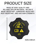 Premium Coolant Reservoir Replacement Cap showing wear-resistant nylon material and size 2.58 inch, suitable for radiator recovery system.